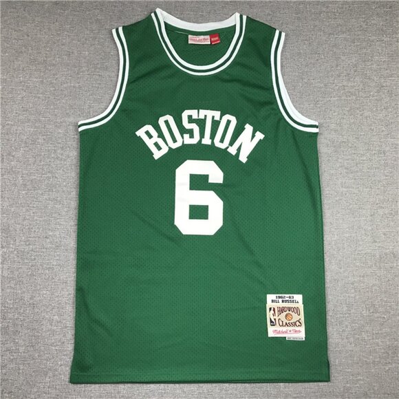 Mens Bill Russell Green Stitched Jersey